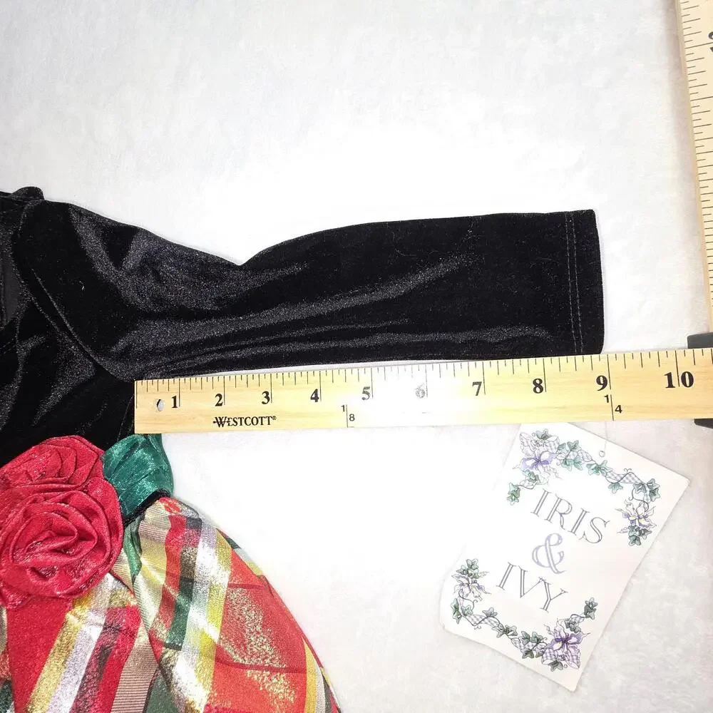 Iris & Ivy Black Velvet Red/Green Plaid Taffeta Christmas Dress Girls Size 18 Mo